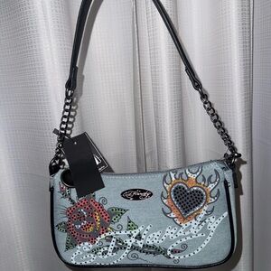 Ed hardy purse blue cute trendy y2k new zip crossbody